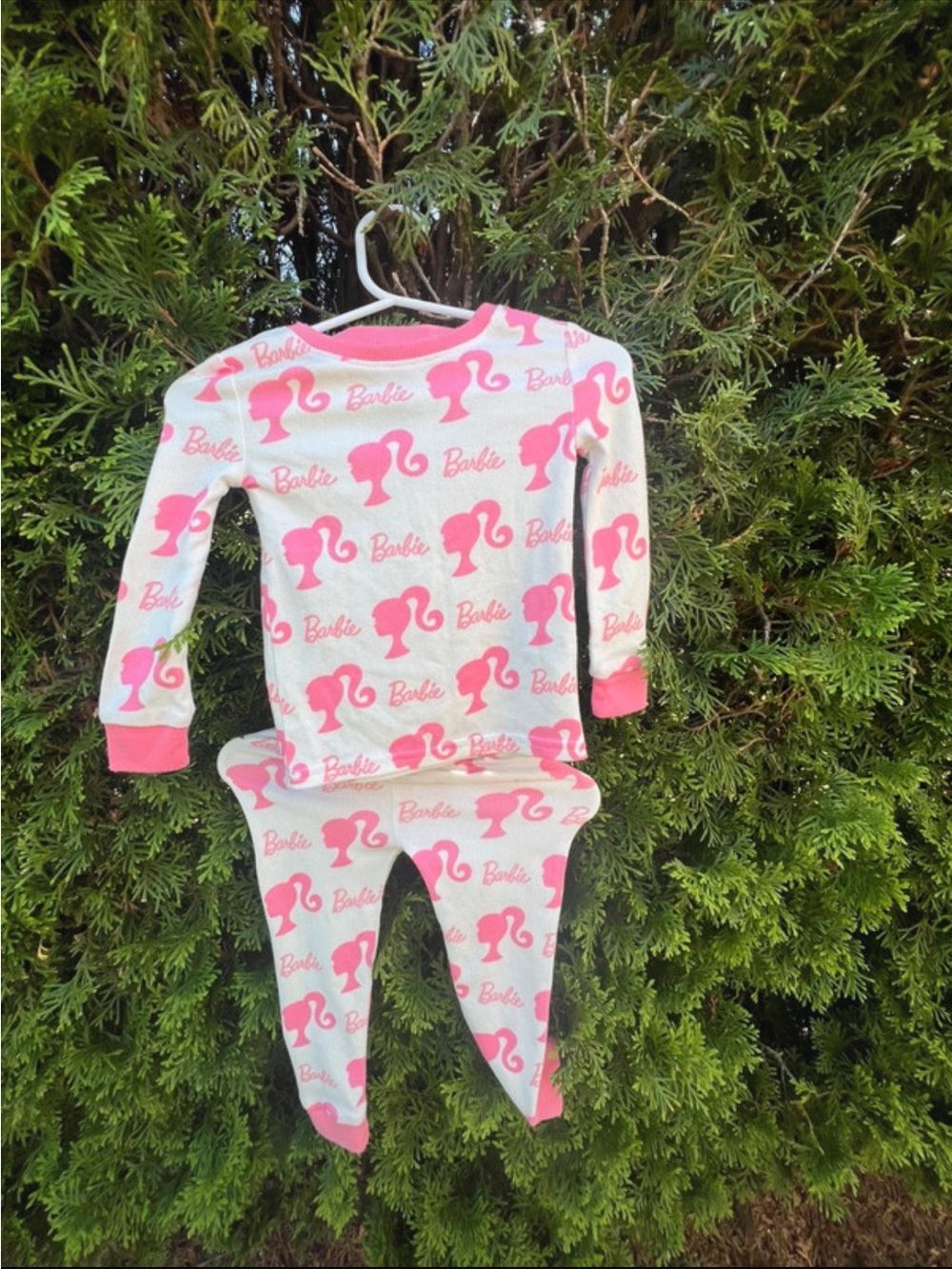 Barbie White and Pink Girls' Logo Pajama Set